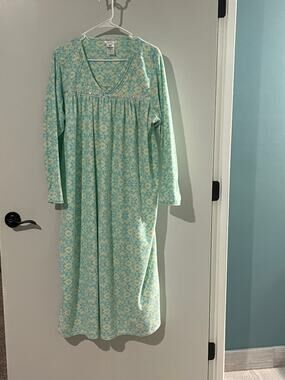 Blue Floral Plush Lounge Dress Nightgown robe Retro Grannycore 1X